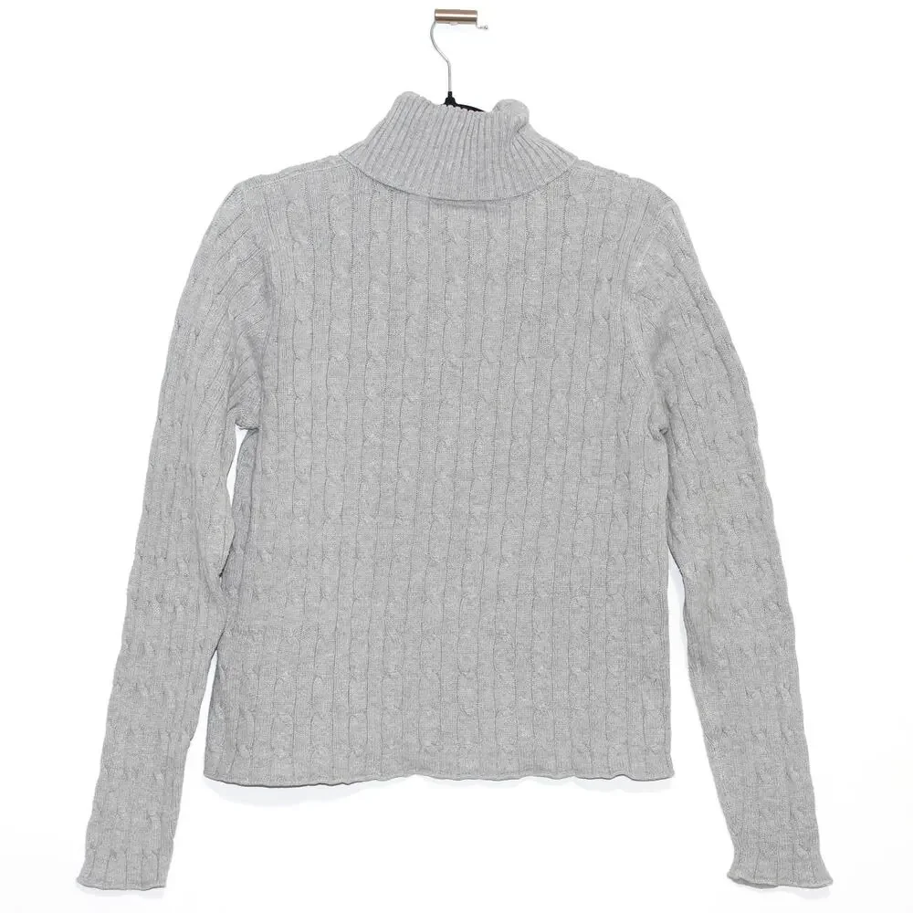 Polo Ralph Lauren Cable Knit Turtleneck Sweater Gray Size XL Made in USA